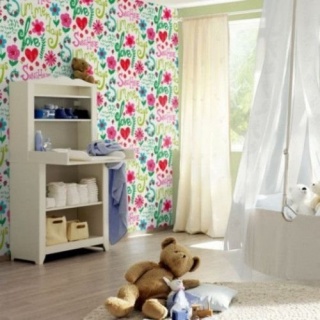 Tapet model floral multicolor pe fundal bej pentru camera copiilor, D503159E 6