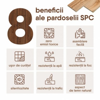 Parchet SPC (parchet plastic cu piatra), Compozit Vinil cu Piatra, Baumann, Gri, 1220x180x5/0.3mm (6061-6) 2
