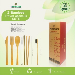Set cu 2 truse complete de tacamuri ecologice din bambus si gentute textile pentru voiaj (BAM-SET) 4