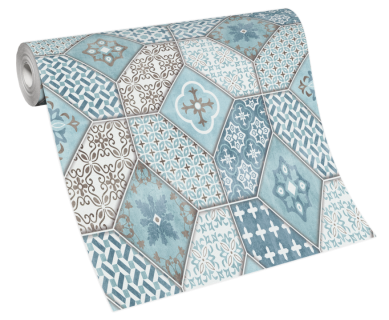 Tapet Komar, Imitations 2, model geometric, lavabil, nuanțe de albastru, cod 6315-08,  0.53m x 10m, 50 mp/rola 6