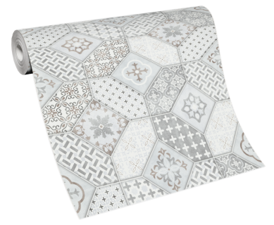 Tapet Komar, Imitations 2, model geometric, lavabil, nuanțe de gri, cod 6315-10, 0.53m x 10m, 50 mp/rola 5