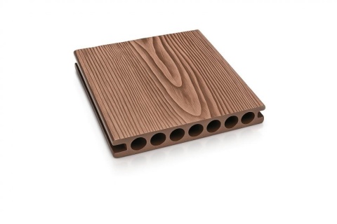 Placă Deck 3D Maro din WPC 145x24mm, L 3800mm, Structura cu Gol Rotund pentru Rezistenta Sporita. 1