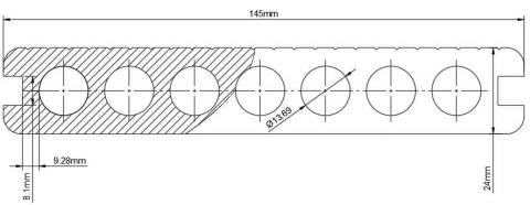 Placă Deck 3D Gri din WPC 145x24mm, L 3800mm, Structura cu Gol Rotund pentru Rezistenta Sporita, 60-401 3