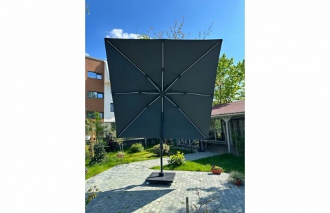 Umbrela de soare 3x3m pentru terasa si gradina, aluminiu, pliabila, culoare gri antracit, include suport de plastic 5