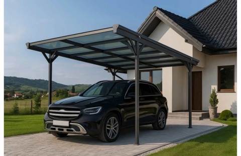 Copertina auto ALFA din aluminiu cu policarbonat, carport, 3050 x 5030 mm, Gri antracit RAL 7016 2
