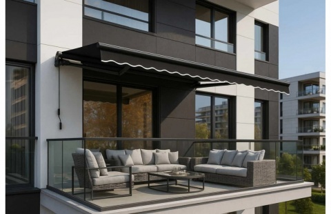 Marchiză/Copertină retractabilă PREMIUM, manuală cu braț articulat 3x2,5 m poliester dungi, aluminiu 1