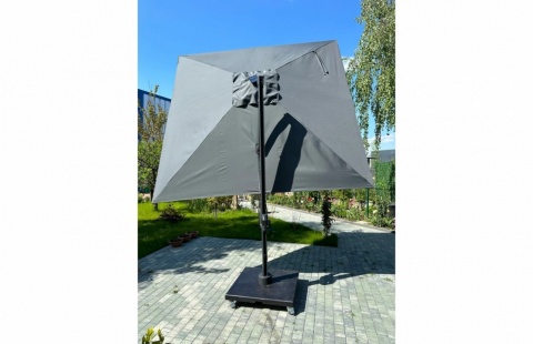 Umbrela de soare 3x3m pentru terasa si gradina, aluminiu, pliabila, culoare gri antracit, include suport de plastic 9