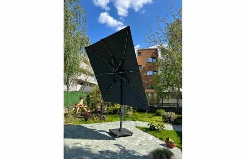 Umbrela de soare 3x3m pentru terasa si gradina, aluminiu, pliabila, culoare gri antracit, include suport de plastic 12