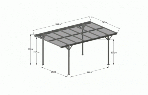 Copertina auto ALFA din aluminiu cu policarbonat, carport, 3050 x 5030 mm, Gri antracit RAL 7016 3