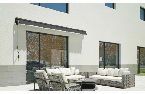 Marchiză/Copertină retractabilă PREMIUM, manuală cu braț articulat 3x2,5 m poliester dungi, aluminiu 3