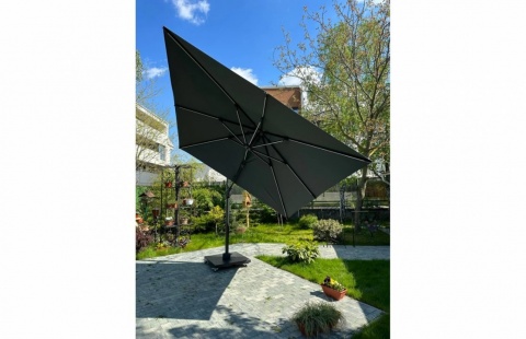 Umbrela de soare 3x3m pentru terasa si gradina, aluminiu, pliabila, culoare gri antracit, include suport de plastic 4