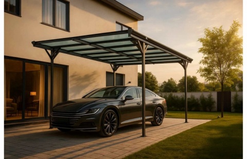 Copertina auto ALFA din aluminiu cu policarbonat, carport, 3050 x 5030 mm, Gri antracit RAL 7016 1