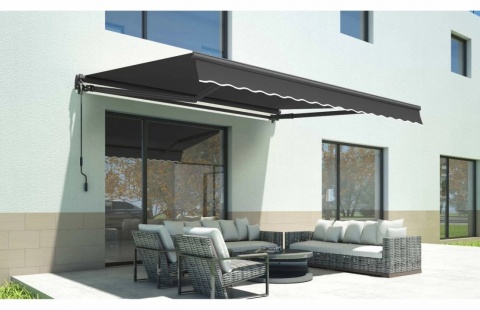 Marchiză/Copertină retractabilă manuală cu braț articulat 3x2,5 m poliester dungi, aluminiu 1
