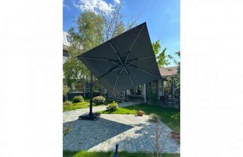 Umbrela de soare 3x3m pentru terasa si gradina, aluminiu, pliabila, culoare gri antracit, include suport de plastic 8