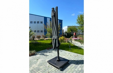 Umbrela de soare 3x3m pentru terasa si gradina, aluminiu, pliabila, culoare gri antracit, include suport de plastic 13