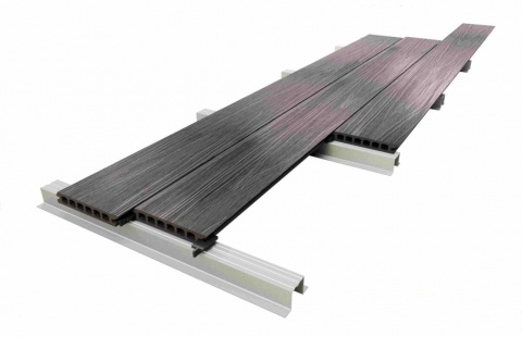 Placa deck terasa WPC PREMIUM, tip pardoseala/dusumea WPC, placa co extrudata, 145x22mm, gri lemn, model No Gap 3