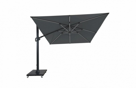 Umbrela de soare 3x3m,cu LED culoare gri antracit pentru terasa si gradina, aluminiu, pliabila, include suport granit 2