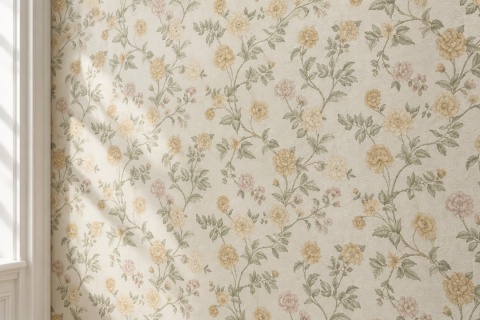Tapet floral crem-verde Zambaiti Satin Flowers, cod Z66801 2