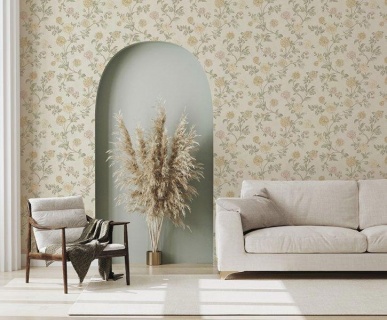 Tapet floral crem-verde Zambaiti Satin Flowers, cod Z66801 1