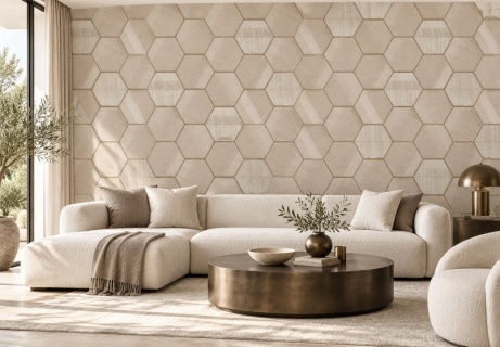 Tapet geometric hexagonal crem Zambaiti Lamborghini, cod Z44808 2